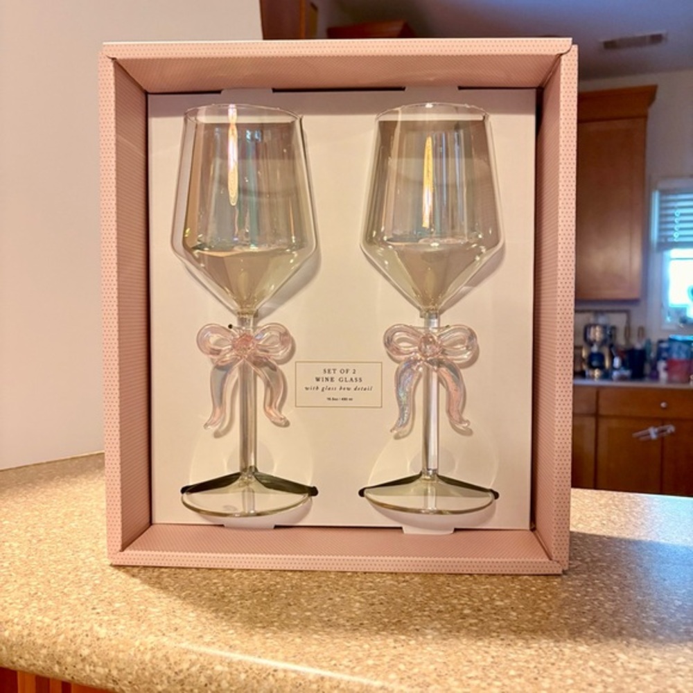 Iridescent Wine Glasses with Bow Accent - Set of Two
